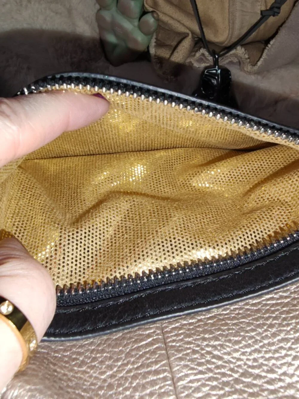 Frosting by Mary Norton Gold Leather and Lace Barrel Bag & Patricia Nash Wallet